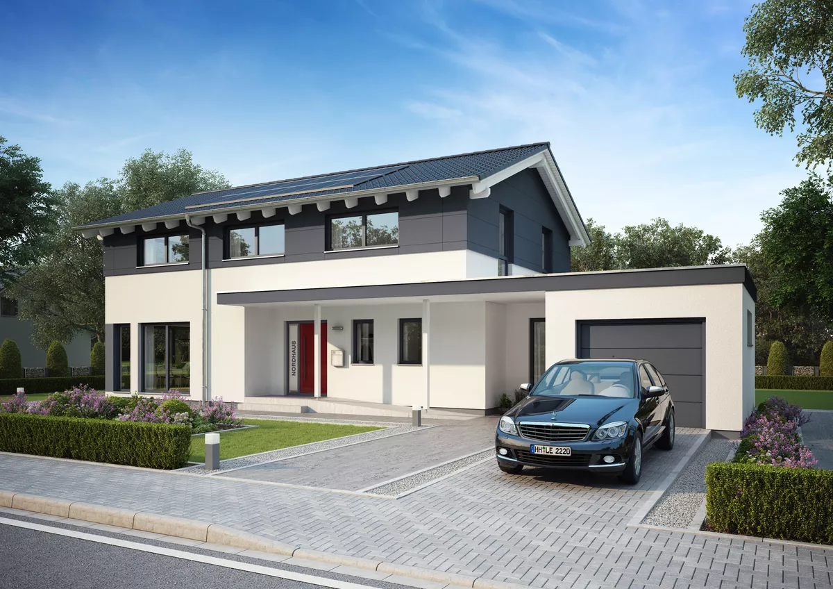 Straßenansicht Haustyp Einfamilienhaus INDIVIDUAL 154 - Neubau mit zwei Vollgeschossen und Satteldach